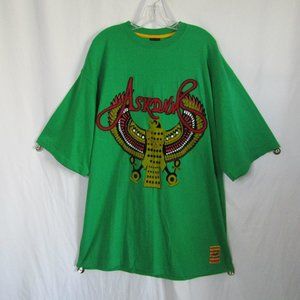 ASK DNM Green Short Sleeve Shirt with Velvet Textured Eagle Emblem Plus Size XXL